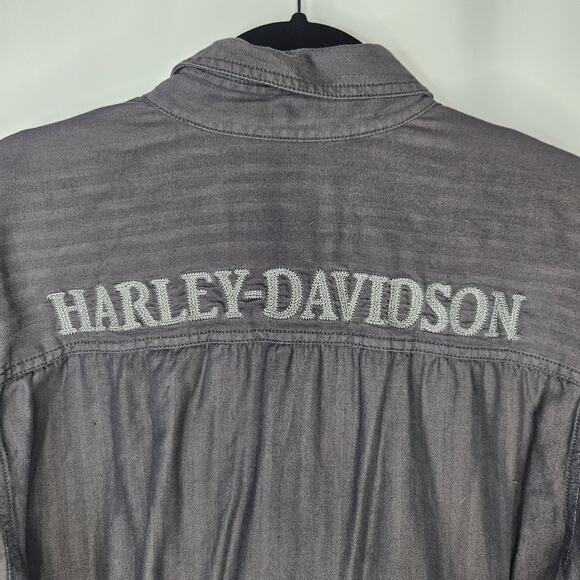 Harley-Davidson Shirt Men's XL Gray Long Sleeve Button Up Collared Pockets Logo - Picture 6 of 9